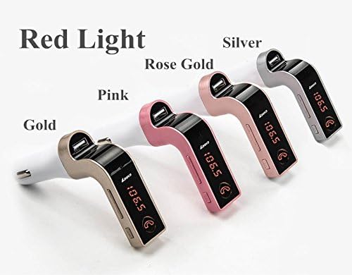 Bluetooth In-Car FM Transmitter, FLYMAY Wireless Car MP3 Player with Hands-free Calling, USB Charging, Phone/USB/TF Card &amp; 3.5mm Aux-in Cable Music for Smartphone/Tablets/MP3 Player(Red Light-Gold)