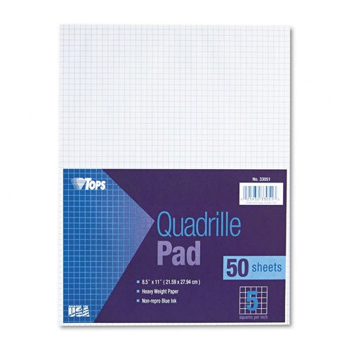 TOPS® Quadrille Pads - Five Squares Per Inch - 8-1 2 x 11 - White - 50 Sheets Pad Image TOPS® Quadrille Pads - Five Squares Per Inch - 8-1 2 x 11 - White - 50 Sheets Pad