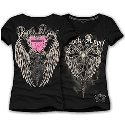 Rhinestone Cross and Fallen Angel Wings Design T-shirt