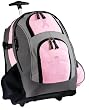 Pink Ribbon Rolling Backpack Deluxe Pink Breast Cancer Support - Backpacks Bags with Wheels or School Trolley Carry-On Bags - Unique Wheeled Gifts for Girls Ladies- CUTE!