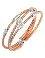 CleverEve Designer Series Sterling Silver & CZ Pink Gold Plated Bangle Bracelet