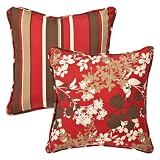 Pack of 2 Outdoor Patio SquareThrow Pillows 18.5" Reversible Tropical Red Stripe