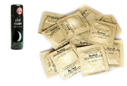 Beyond Seven Studded Latex Condoms Lubricated 72 condoms Pjur Eros 30 ml Lube Personal Lubricant Economy Pack