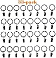 33-pack (1") 1 Inch Black Matte Metal Curtain Rings with Clips (33 Drapery Rings with Clips)