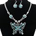 YAZILIND Tibetan Silver-Plated Butterfly Turquoise Necklace and Earring Set