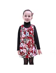 Girls Knee Length Sleeveless Tank Cotton/Polyester Floral Print Pleated Vintage Jacquard Scoop Neck  Dress