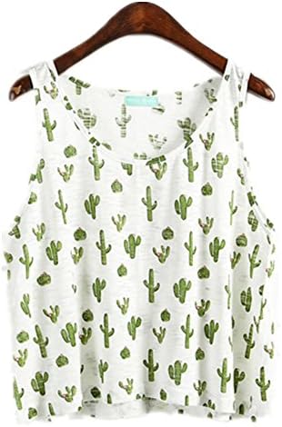 YauYau Summer Casual Sexy Cute Cartoon Cacti White Tank Top Sleeveless T-shirt