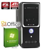 Leiser PC - CSL Sprint H5921 (Quad) - Multimedia QuadCore! PC-System mit AMD FX-Series FX-4100 4x 3600 MHz, 1000GB SATA, 8192MB DDR3, ASUS Mainboard, Radeon HD 5450 2048MB, DVD-RW, CardReader, 7.1 Sound, GigLAN, Windows 7 Home Premium, Office 2010
