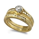 Image of 9ct Yellow Gold Ladies 2 Piece Diamond Ring Set, Set with 0.2ct of Diamonds Size - O
