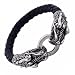 Stainless Steel & Leather Dragons Head Bracelet 8.5 In