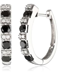 14k White Gold Black and White Diamond Hoop Earrings (1 1/2 cttw)