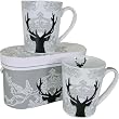 Royal Deer Holiday Silhouette Porcelain Mug Set in Carrying Box