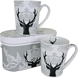 Royal Deer Holiday Silhouette Porcelain Mug Set in Carrying Box