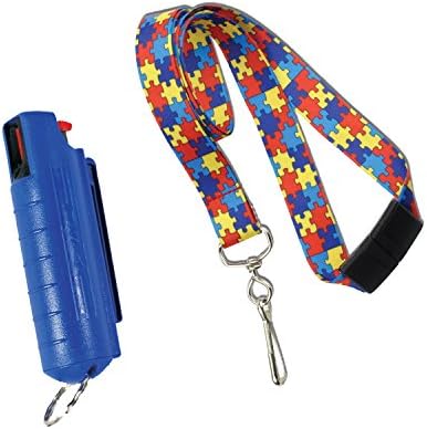 Wildfire 1/2 Oz Keychain 18% Pepper Spray and Autism Lanyard Bundle - Lot of 2 Pieces (Blue Wildfire)