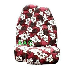 Set of 2 Universal-fit Hawaiian Front Bucket Seat Cover - Red Hawaii Hibiscus Floral Print