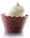 Glitter Red Brick Sparkly Cupcake Wrappers - Set of 12 - Glittery Liner Wraps Bling on Cupcakes