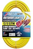US Wire 74050 12/3 50-Foot SJTW Yellow Heavy Duty Lighted Plug Extension Cord