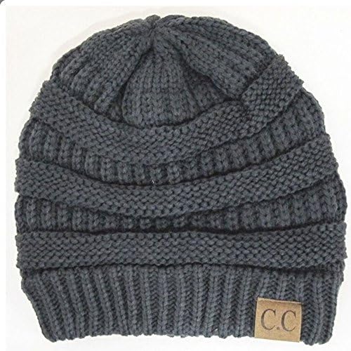 Thick Slouchy Knit Oversized Beanie Cap Hat,One Size,Dark Grey