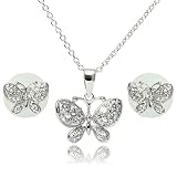 51rGmotYp2L. SL160  Butterfly Animal CZ Sterling Silver Fashion Earrings and Necklace Jewelry Set