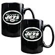New York Jets 2pc 15oz Black Ceramic Mug Set - Primary Logo NFL Football
