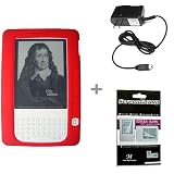 Red Color Amazon Kindle 2 E-Book Reader Silicone Rubber Skin Case + Kindle2 Travel Charger + Kindle2 Anti Scratch LCD Screen Protector