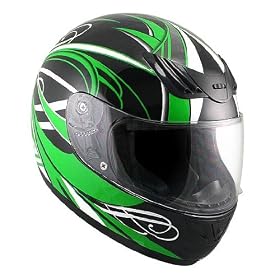 Advance HAWK Green with White Graphics on Black Glossy Full Face Motorcycle Helmet - Size : Large