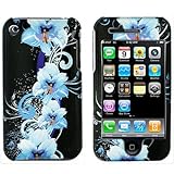 Blue Flower Snap on Hard Skin Cover Case for Apple Iphone 3g 3gs + Microfib ....