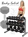 Body Solid 3-Tier Dumbbell Rack plus 10 Pairs (5-50 lbs.) Rubber Coated Hex Dumbbells SDRS550 & GDR363