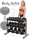 Body Solid 3-Tier Dumbbell Rack plus 10 Pairs (5-50 lbs.) Rubber Coated Hex Dumbbells SDRS550 & GDR363 - FREE SHIPPING!
