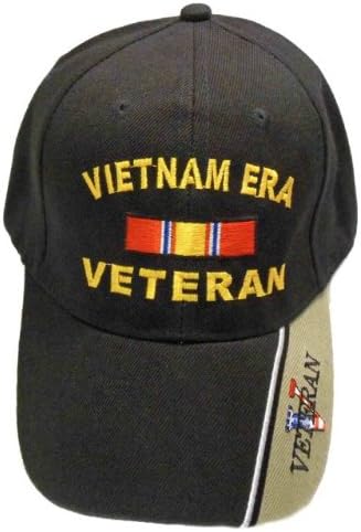 Vietnam ERA Veteran Baseball Cap BLACK and Tan for Army, Navy, Air Force, Marines, "V" Military Headwear