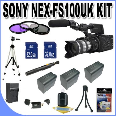 Sony NEX-FS100UK Super 35mm Sensor Camcorder (with Lens) + 2-32GB SDHC Memory Cards (Double Memory Kit!!) + 3 Extra Extended Life Batteries + Ac/Dc Rapid Charger + 3 Piece Filter Kit + USB Card Reader + Shock Proof Deluxe Case + Professional Full Size Tripod + Lens Pen Cleaner + Accessory Saver Bundle! Sony NEX-FS100UK Super 35mm Sensor Camcorder (with Lens) + 2-32GB SDHC Memory Cards (Double Memory Kit!!) + 3 Extra Extended Life Batteries + Ac/Dc Rapid Charger + 3 Piece Filter Kit + USB Card Reader + Shock Proof Deluxe Case + Professional Full Size Tripod + Lens Pen Cleaner + Accessory Saver Bundle!