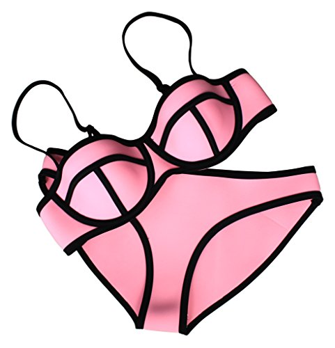 MUXILOVE Women Structured Bright Wet Suit Neoprene Bikini Swimsuit Swimwear Pink Small