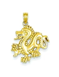 14K Yellow Gold Dragon Charm Polished Pendant Jewelry