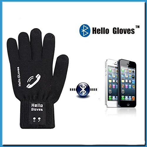 Bluetooth Talking &amp; Touch Screen Knit "Hello" Gloves for iPhone &amp; Smartphone Talk to the Hand Headset - Black Color (Medium)