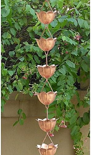 Single Piece Bright Gold Outdoor Easter Decorations Lotus Rain Chain, Beautifully Crafted Lotus Petals, Adds a Decorative Focal Point to Garden With Rain Chain