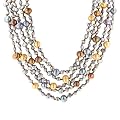 Grey, Bronze and Peacock Black Freshwater Cultured Pearl 5 Row Necklace with Brown Shell Clasp, 20"