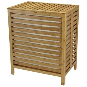 Household Essentials Natural Bamboo Open Slats Laundry Hamper with Hinged Lid and Cotton Liner