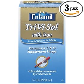 Enfamil Tri-Vi-Sol Vitamins A, D & C Supplement Drops with Iron for Infants, 50ml Bottles (Pack of 3)