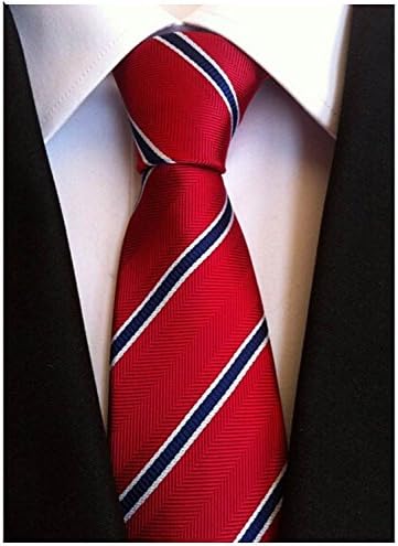 LACS Men's Classic Red Blue Striped Jacquard Woven Silk Tie Formal Necktie