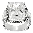 Silvertone Emerald and Round-cut Cubic Zirconia Rope-style Ring