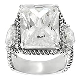 Tressa Silvertone Emerald and Round-cut Cubic Zirconia Rope-style Ring