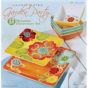 Click to buy Dinnerware Sets: Laurie Gates 12 Piece Garden Party bpa Free Melamine Dinnerware Set from Amazon!