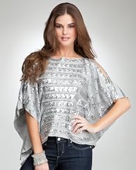 Sequin Stripe Cold Shoulder Kimono Top