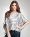 Sequin Stripe Cold Shoulder Kimono Top - heather grey/silver (L)