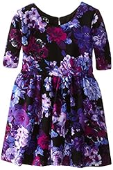 Girls Polyester/Rayon/Spandex/Knit Flowy  Long Sleeves Floral Print  Dress With a Bow(s)