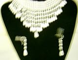 White Pearls and Crystal Choker Necklace and Matching Earrings for Women and Teens