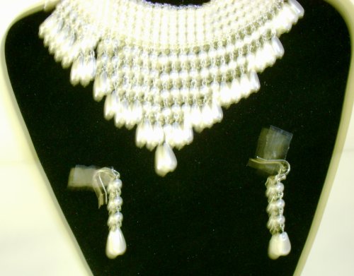 Click here to buy White Pearls and Crystal Choker Necklace and Matching Earrings for Women and Teens.