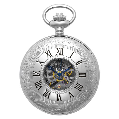 Gotham Men's Silver-Tone 17 Jewel Mechanical Exhibition Pocket Watch # GWC14040S