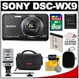Sony Cyber-Shot DSC-WX9 16.2 MP Digital Camera (Black) with 8GB Card + Batt ....