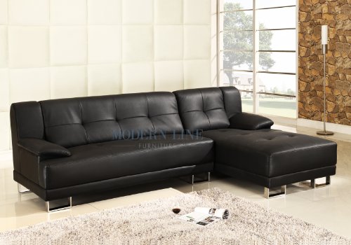 Modern Leather Black Sectional Sofa